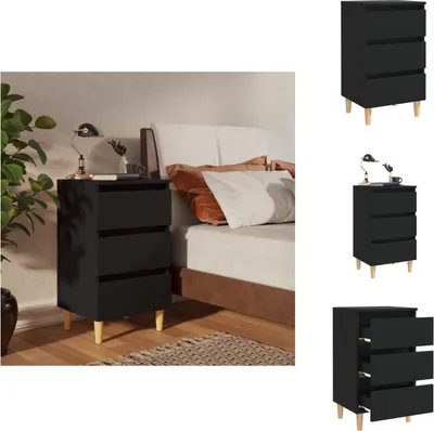 Produktbild von vidaXL Nachttisch mit Massivholz-Beinen Schwarz 40x35x69 cm -  Nachttische