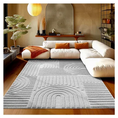 Produktbild von Hochflor Teppich Silber 160 x 230 cm im skandinavischen Boho-Design