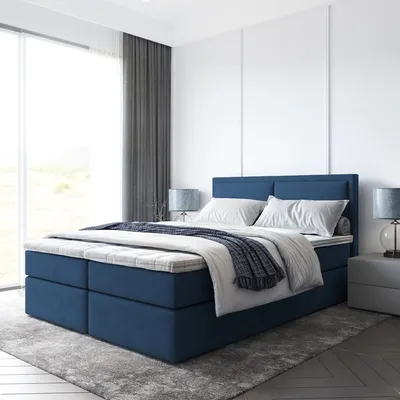 Produktbild von Bett, Boxspringbett SUZI mit Bettkästen und T25 Topper, Doppelbett, Stauraum, Schlafzimmer, Polsterbett, 140x200 cm. (Dunkelblau - Itaka 11)