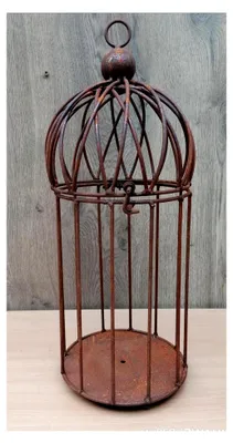 Produktbild von Vogelkäfig aus Metall in Edelrostoptik, ca. 45 cm hoch, Garten Deko, Hängekäfig