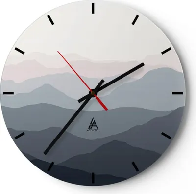 Produktbild von Wanduhr - Rund - Glasuhr - Berge Grafiken Buntstift - 40x40cm - Schleichendes Uhrwerk - Lautlos - zum Aufhängen bereit - Dekoration Modern - Wanddekoration aus Glas - C3AR40x40-4389