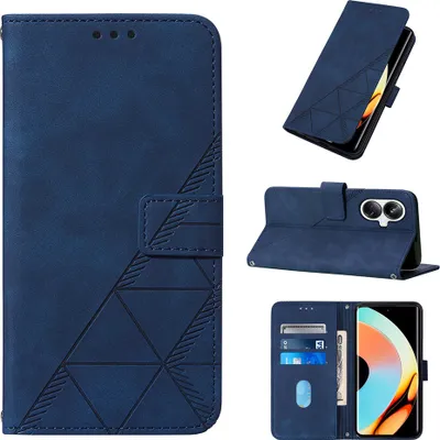 Produktbild von Hülle für Realme 10 Pro+ 5G Prägung Flip Leder Kartenfächer Schutzhülle mit Ständer Blau