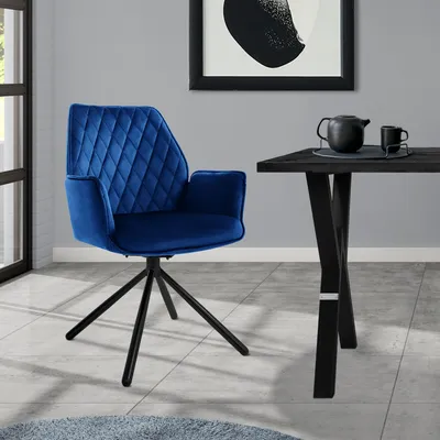 Obrázek produktu pro ML-Design jídelní židle s područkami a opěradlem, tmavě modrá, sametová, otočná
