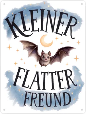 Produktbild von Kleiner Flatterfreund Fledermaus Metallschild XXL in 28x38 cm