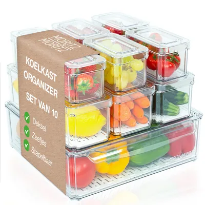 10er-Set stapelbare Kühlschrankboxen mit Deckel, transparent