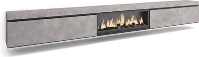 Mobile TV Skraut Home Con Camino Elettrico LED, 3 Moduli, Finitura Effetto Cemento, 368x45x35 Cm, Stile Moderno