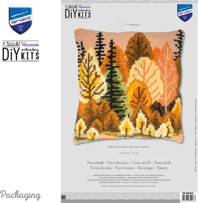 Produktbild von Vervaco Kreuzstichkissen "Herbstwald", Stickbild vorgezeichnet, 40x40cm
