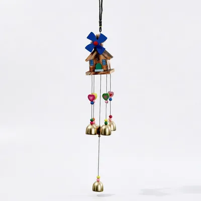 Image de Mobile à vent en bois, bleu, pour décoration de jardin, à suspendre