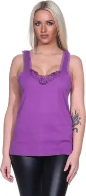 Produktbild von Damen Unterhemd mit Spitze Baumwolle; Violett/S