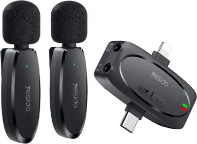 Image de Deux microphones MEMS sans fil Yesido avec émetteur USB-C/Lightning