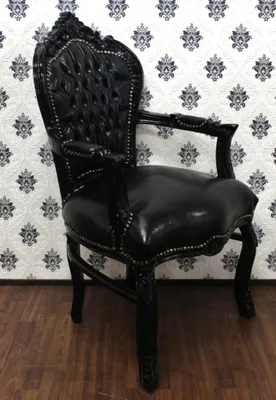 Produktbild von Casa Padrino Barock Esszimmer Stuhl mit Armlehnen Schwarz Lederoptik / Schwarz - Möbel