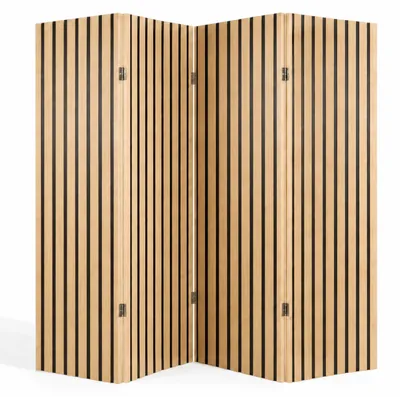 Obrázok produktu pre Relaxdays, paravent, rozmery (výška x šírka): 170 x 160 cm, 4-dielny, drevo, látka, deliaca stena do interiéru, ochrana súkromia a dekorácia, prírodná farba/čierna, Obrázok generovaný UI