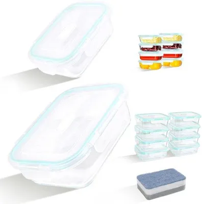 Image de Boîtes alimentaires en verre, lot de 32 pièces, adaptées au micro-ondes et au lave-vaisselle