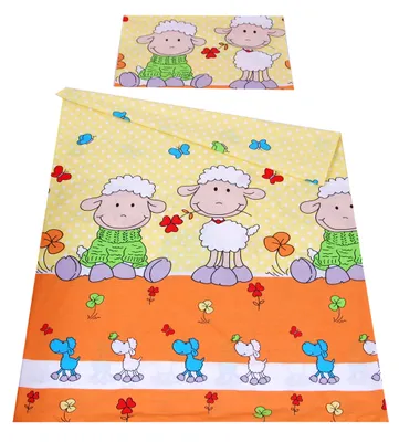 Produktbild von BABYLUX Kinderbettwäsche 2 Tlg. 100 x 135cm aus Baumwolle Bettwäsche Bettbezug Bezug 2 Tlg. für Babybett Babybettwäsche 4. Orange Schaf