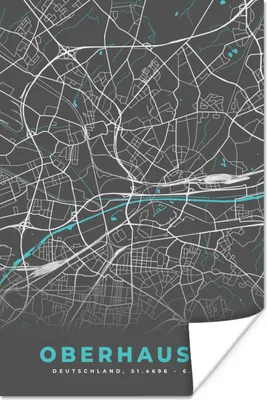 Produktbild von MuchoWow® Poster Blau - Deutschland - Karte - Stadtplan - Oberhausen 40x60 cm - Plakate für die Wand - Poster Babyzimmer