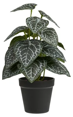 Image de Plante artificielle avec feuilles décorées vert et argent dans un pot noir 33 cm
