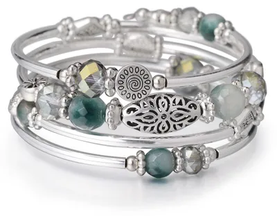 Produktbild von FULU AUTUMN Damen Boho Armband mit Mehrschichtiges Perlen Silber Wickelarmband M