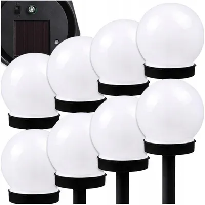 Produktbild von Solar Gartenleuchten LED Kugeln 8er Set – Erdspießleuchten – 34 cm – Mit Dämmerungssensor – Kaltweiß