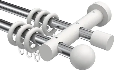 Produktbild von Interdeco Gardinenstange / Vorhangstange Chrom / Weiß, Typ Talena Luina (Kugel), 20 mm Ø 2-läufig, 440 cm