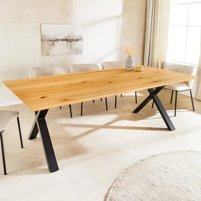 Produktbild von riess-ambiente Esstisch WILD OAK 160cm natur schwarz Wildeiche Metall Schweizer Kante X-Gestell 6 Personen
