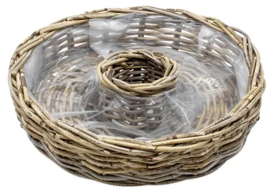 Produktbild von Rattan Blumenschale natur mit Folie für den Außenbereich - 40 cm - Holz Pflanzring zum direkten Bepflanzen - Garten Dekoration Weide Blumentopf Pflanzkorb Pflanzenschale Blumenkranz Pflanzkranz Landhaus