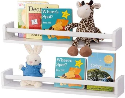 Produktbild von Unyqoos® Set 2 weiße Wandregale aus Massivholz – schwebende Kinderzimmer- & Küchenregale mit Schutzleiste, platzsparende Wandboards