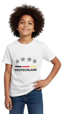 Produktbild von Spreadshirt Deutschland Vier Sterne Weltmeister Schwarz Rot Gold Kinder T-Shirt, 110/116 (5-6 Jahre), Weiß