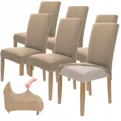Produktbild von Stuhlhusse 6er Pack - Beige - Universal - Stretch - Bezug für Stühle - Elasthan