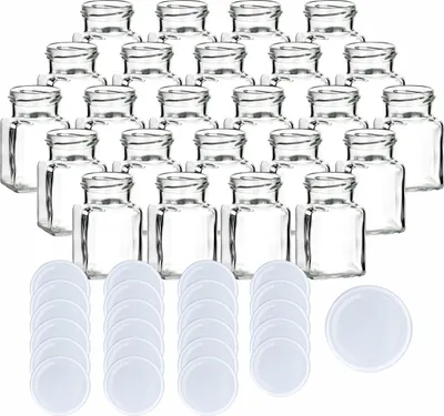 Produktbild von gouveo 24er Set Einmachgläser 150 ml eckig Schraubverschluss weiss - Leeres Vorratsglas mit Deckel zum Einkochen und Aufbewahren