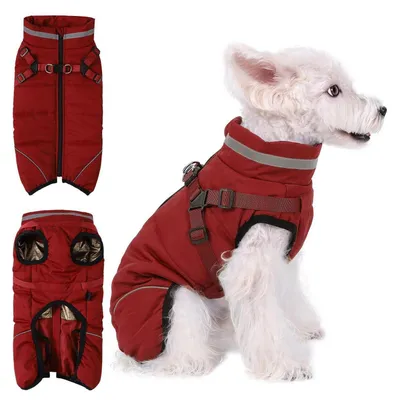 Immagine prodotto di Giacca per cani, inverno, antivento, impermeabile, 2-in-1, cappotto per climi freddi, pettorina, taglia XS, rossa