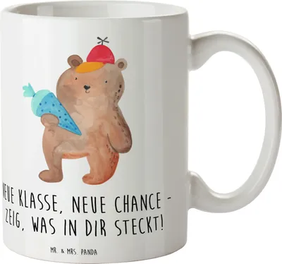 Produktbild von Mr. & Mrs. Panda Kaffeetasse Erster Schultag Neue Klasse - Weiß - Geschenk, Trost, Nervosität, Teebecher, Glücksbringer, Kaffeebecher, Neuanfang, Chance, Beginn, Becher