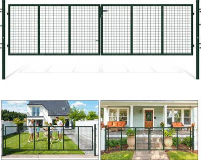 Produktbild von Ikodm Doppelflügeltor Einfahrtstor Gartentor Tore Hoftor verzinkt 350cm x 100cm Grün Doppelflügel - inkl. Schloss, Schlüsseln Gartenpforte Zauntor