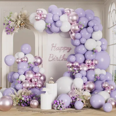 Image de Guirlande de ballons - Ensemble de 165 ballons en latex - Décoration pour événements - Couleur : violet