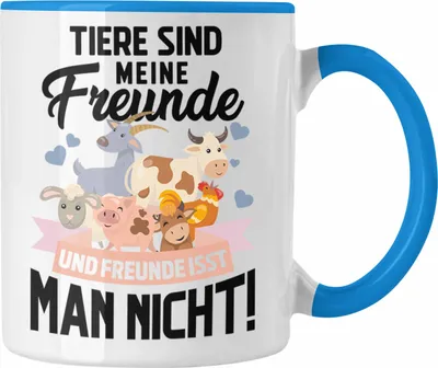 Produktbild von Trendation - Veganer Tasse Geschenk Tiere Sind Meine Freunde Vegan Geschenkidee Lustiger Spruch Vegane Lebensweise Spruch (Blau)