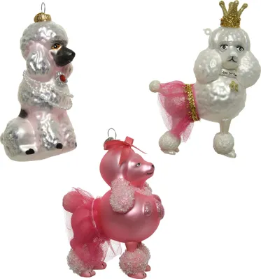 Christbaumschmuck Glas 13cm Pudel Hund Figur 1 Stück sort. Rosa / Weiß