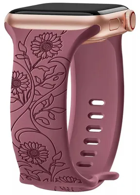 Image de Bracelet pour Apple Watch Series 11 10, 9 8 SE 7 6 5 4 3 2 1 Ultra 2/3, 42mm-44mm-45mm-46mm-49mm - Silicone Motif Tournesol - Violet