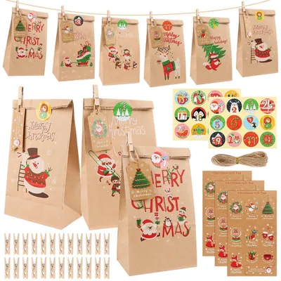 Produktbild von Adventskalender zum Befüllen 2024 DIY Kraftpapier mit Tüten und Zahlen Aufklebern