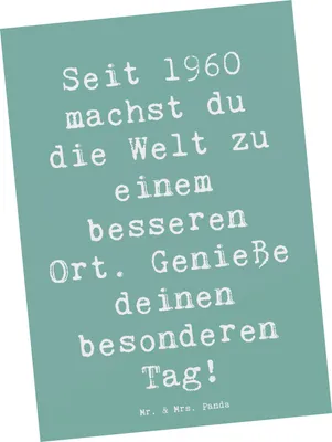 Produktbild von Mr. & Mrs. Panda Postkarte Spruch 1960 Geburtstag - Meeresbrise - Geschenk, Ansichtskarten, besonderer Tag, Happy Birthday, Ansichtskarte, Alter, Feier, Meilensteine
