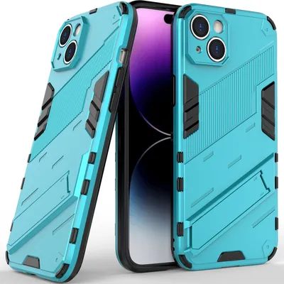 Produktbild von Armor Hülle für iPhone 14, Hybrid PC TPU Bumper Stoßfestes Schutzhülle mit Standfunktion Blau
