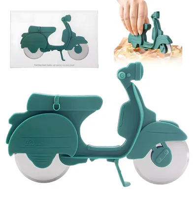 Pizzasnijder Motorrad-Design, doppeltes Edelstahl-Schneidrad, grün