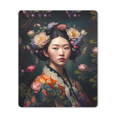 Produktbild von MuchoWow® Mauspad Mousepad Frau - Blumen - Kimono - Porträt - Asiatisch 19x23 cm - Mousepads - Maus Mat - Pad - Mausunterlage - Mauspads - Spielen