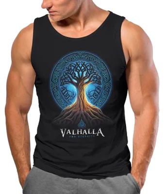 Produktbild von Herren Tank-Top Odin Ragnar Gott Nordisch Runen Valhalla Wikinger Nordmänner Mythologie Muscle Shirt Neverless® schwarz M