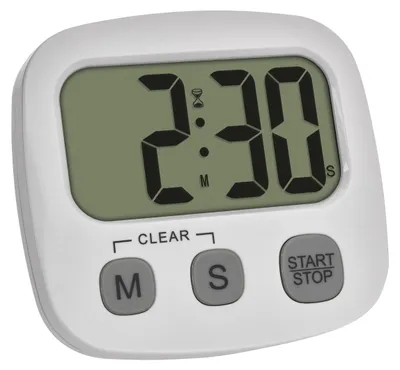 Produktbild von Digitaler Kurzzeit-Timer mit Stoppuhr und Uhr, magnetisch, großes Display, Eieruhr, Küchentimer, weiß