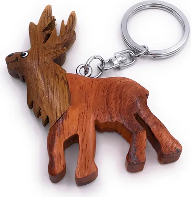 Produktbild von Onwomania Schlüsselanhänger aus Holz Elch Hirsch großes Geweih Wald Tier Anhänger Charm