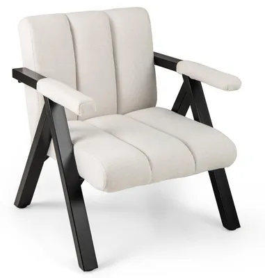 Immagine prodotto di Poltrona ampia con cuscino imbottito e struttura in metallo, dal design mid-century, ideale per il soggiorno