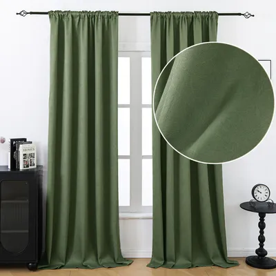 Produktbild von 2er Set Vorhänge Geprägter Verdunkelungsvorhang mit Kräuselband Blickdicht Vorhang Gardinen für Wohnzimmer Schlafzimmer, B132xH244cm, Grün