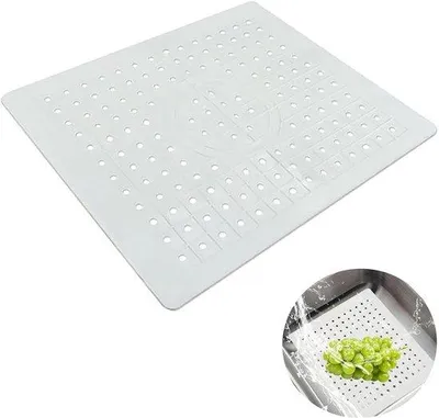 Immagine prodotto di Tappetino in gomma per lavello con foro di scarico, dimensioni 31,4 x 26,1 cm, antiscivolo, protezione pieghevole per il pavimento sotto il lavello