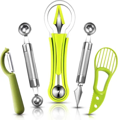 Produktbild von 5er Obst Löffel Cutter Set 4 in 1 Edelstahl Melonen Ausstecher