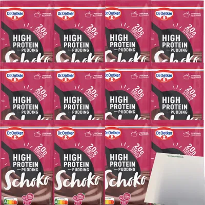 Produktbild von Dr. Oetker High Protein Pudding Schoko 12er Pack (12x58g Beutel) + usy Block