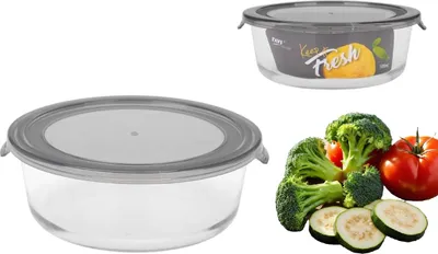 Image de Récipient en verre résistant à la chaleur, rond, saladier avec couvercle, pour aliments, KEEP IT FRESH, 1300 ml, gris